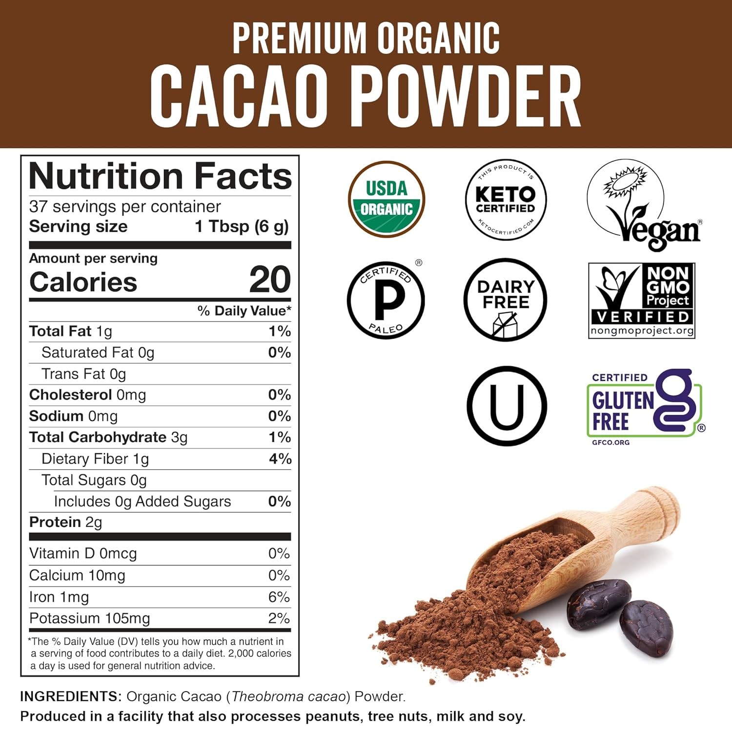 Organic Cacao Powder, 8 Oz – Unsweetened Cocoa Powder with Rich Dark Chocolate F