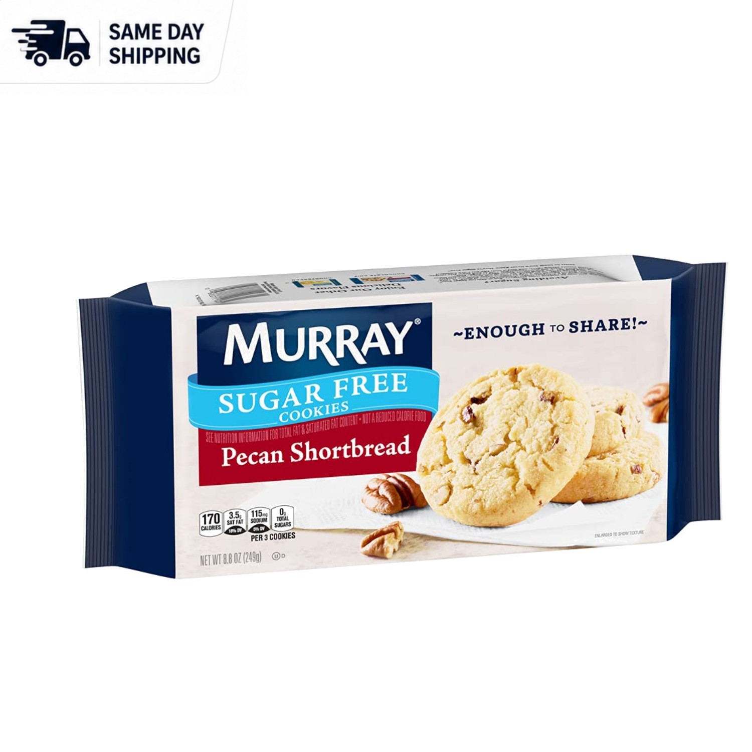 Pack of 12 Ready-to-Eat Sugar Free Pecan Shortbread Cookies – 8.8 Ounce Tray
