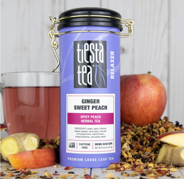 Té Herbal de Melocotón y Jengibre a Granel sin Cafeína, Lata 170 g 50 Tazas