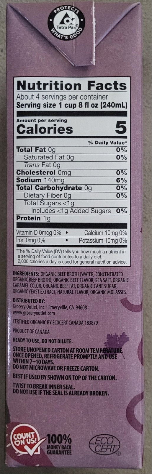 SimplyGo Organic Low Sodium Beef Broth 32 Oz (2 Pack) APR 2026