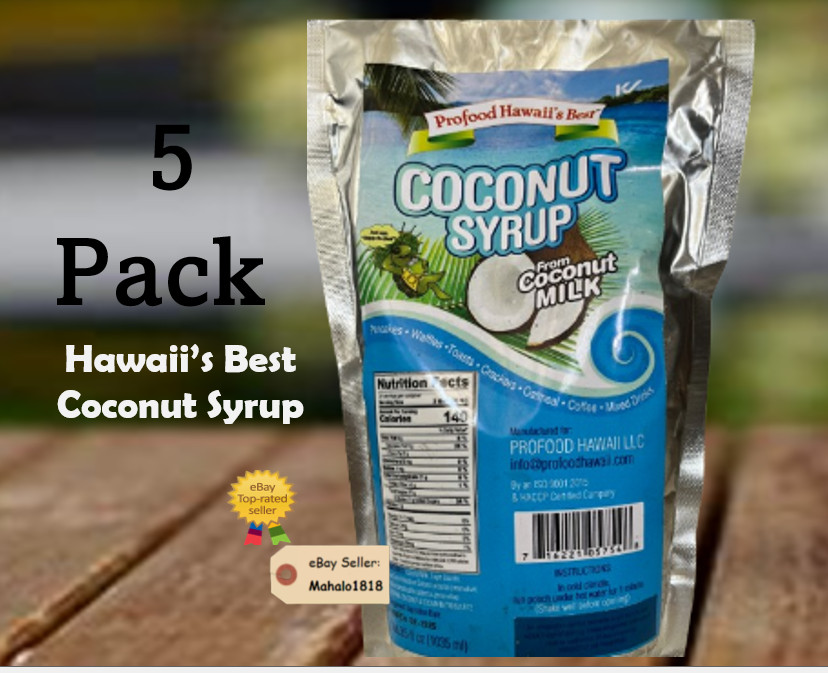 Five (5) Profood Hawaii’s Best Coconut Syrup 35 fl oz 1035 ml VALUE PACK- HAWAII