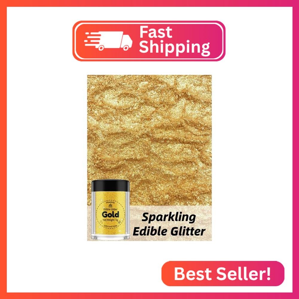 Shanlinly Gold Edible Glitter for Cakes Drinks – Food Grade 5g Shimmer Luster Gl