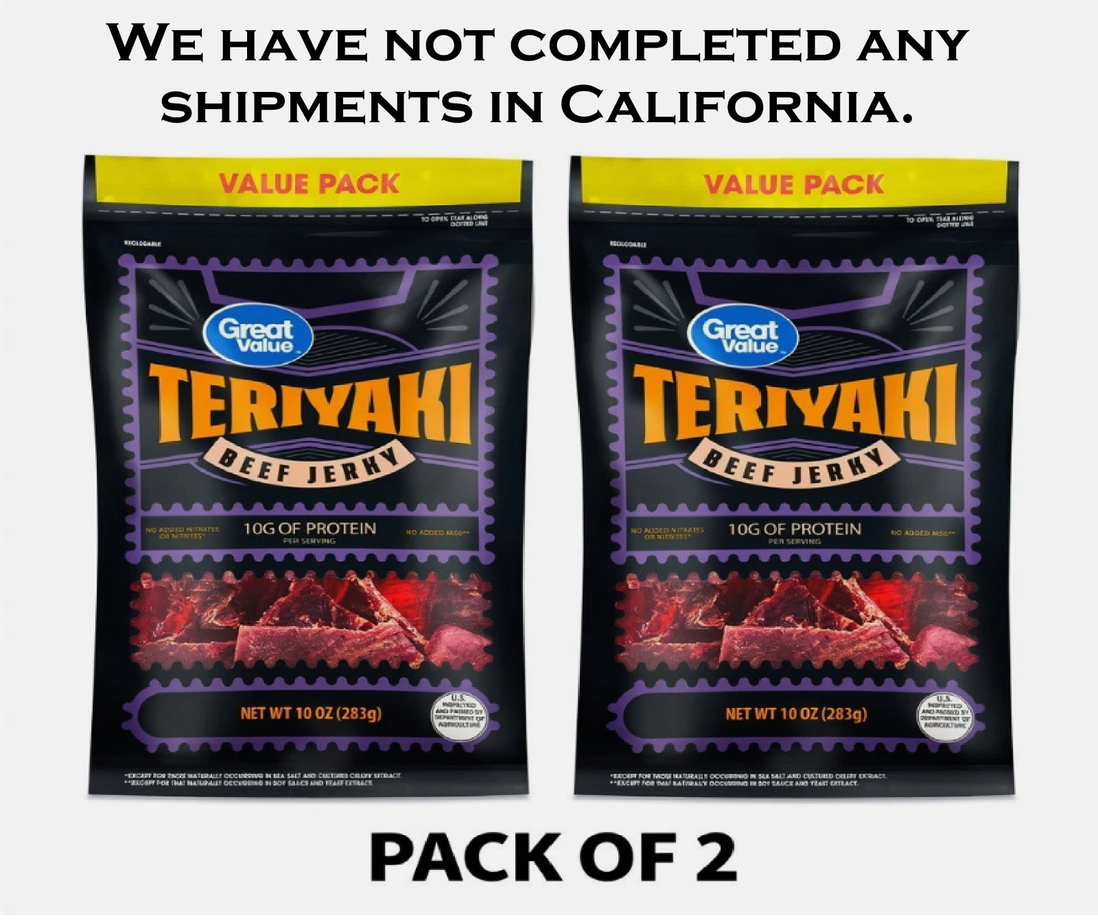 2 Pack Great Value Teriyaki Beef Jerky Value Pack, 10 oz