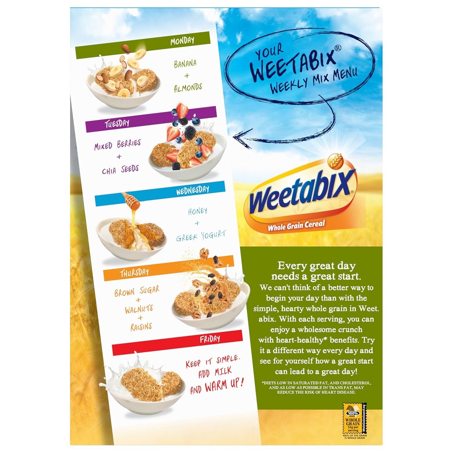 Whole Grain Cereal 14 oz Box Breakfast Snack Good Source of Fiber