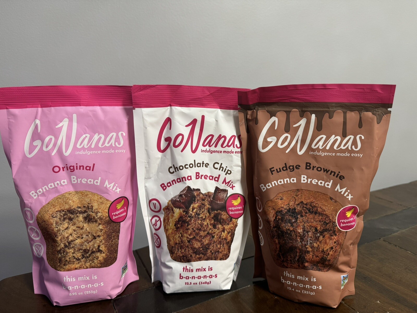 3 Pack Go Nanas Vegan Banana bread mix – Variety Pack Original choc chip brownie