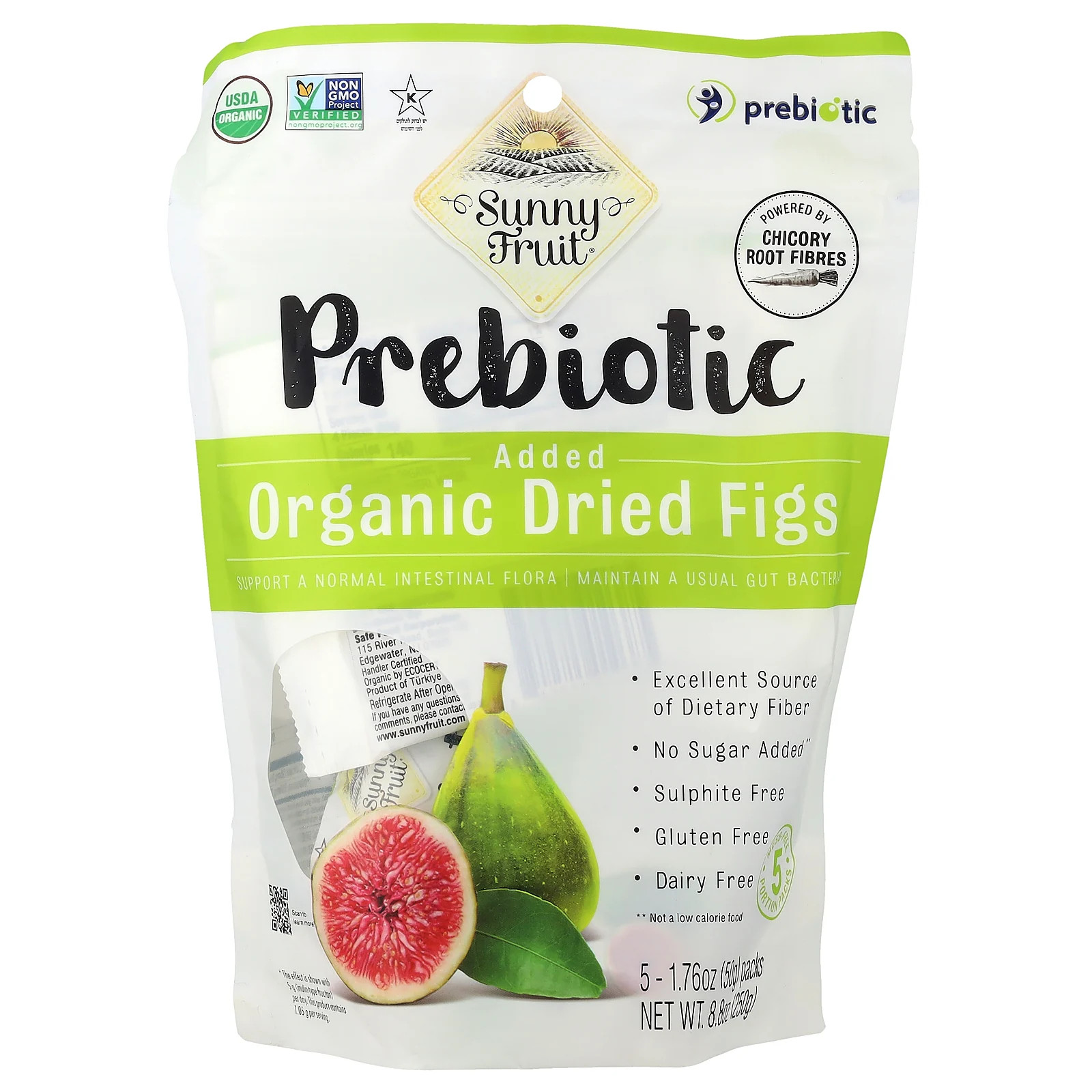 Organic Dried Figs With Added Prebiotics, 5 Packs, 1.76 oz (50 g) Each