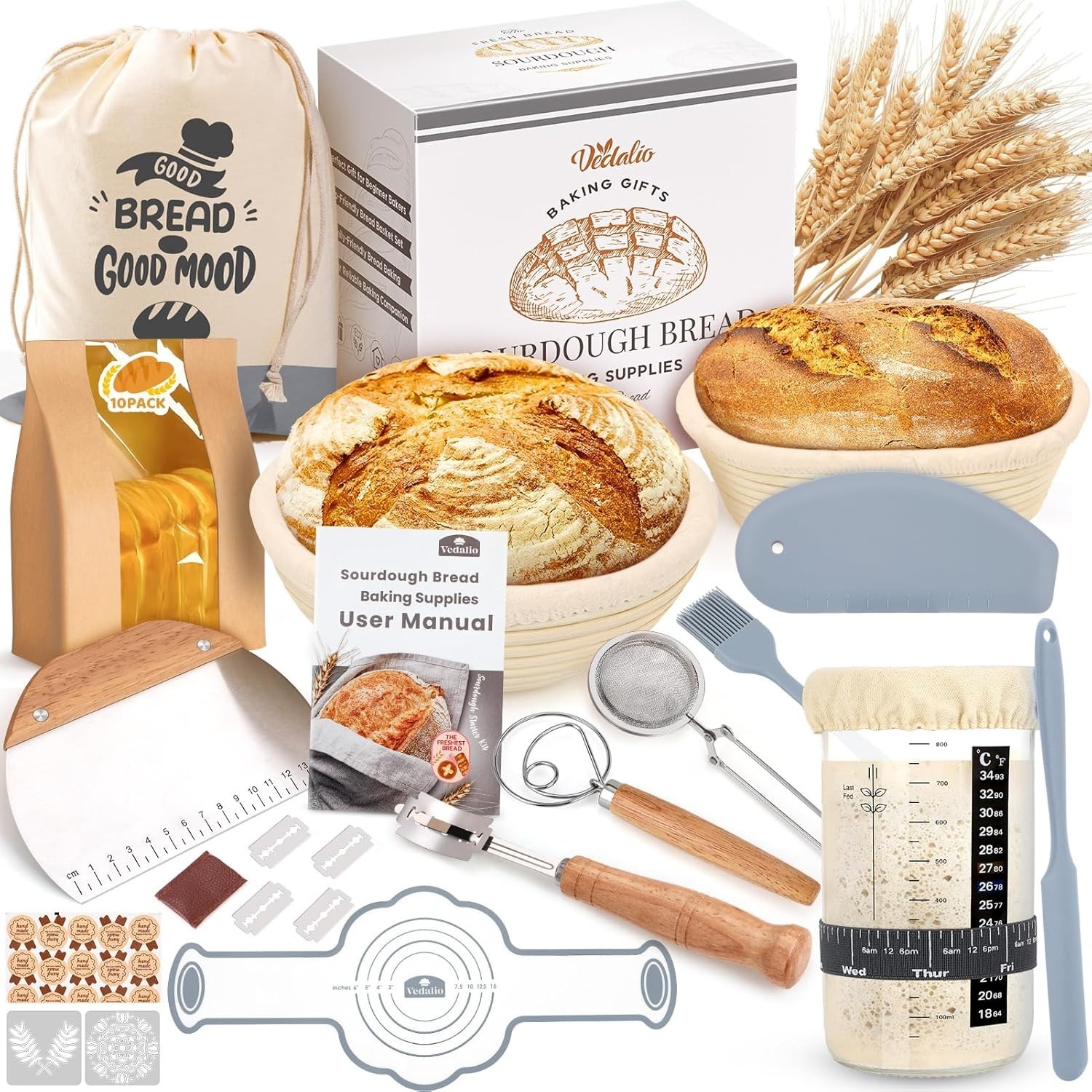 Sourdough Starter Kit, Sourdough Bread Baking Supplies, Bread Proofing Basket…