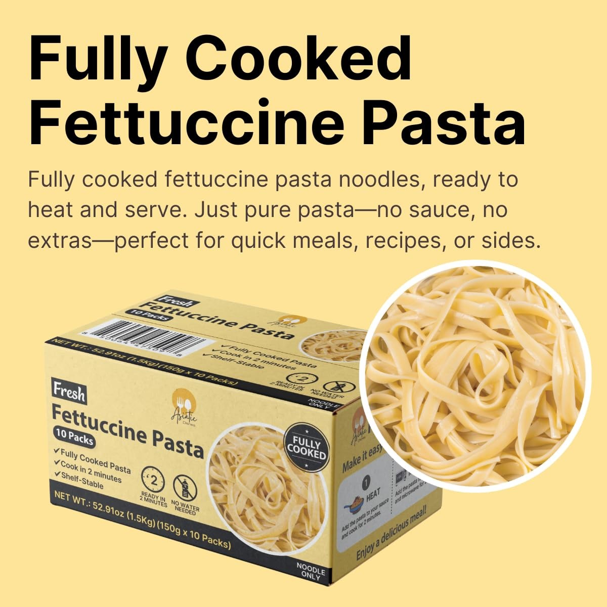 Fresh Fettuccine Pasta Fully Cooked, Pack of 10 (5.29 oz Each) – Convenient, …