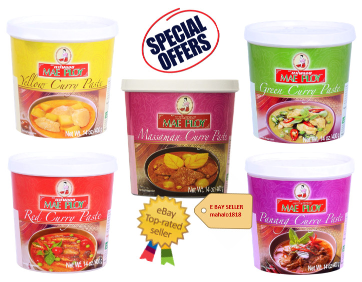 🌺MAE PLOY Thai Curry Paste Mix Assorted 14 Oz. No MSG, Colors or Preservatives