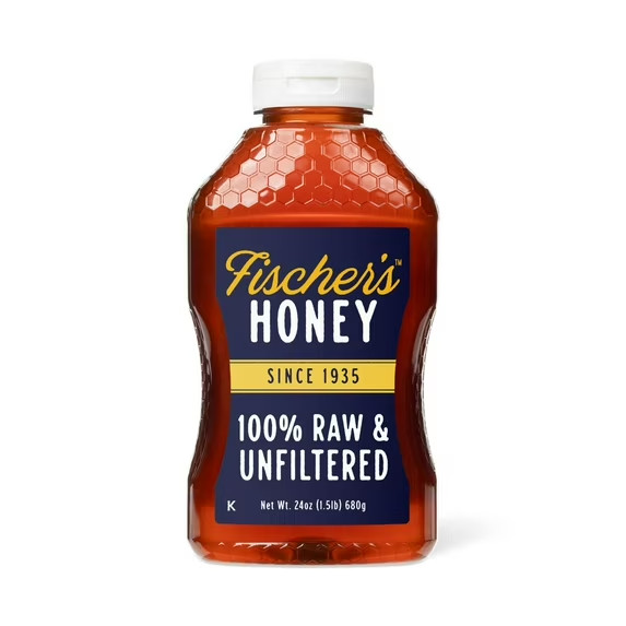 Fischers Honey, 24oz Raw and Unfiltered, Local 100% US Grade «A», Squeeze Bottle