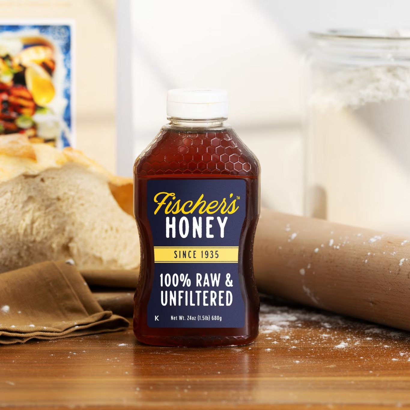 Fischers Honey, 24oz Raw and Unfiltered, Local 100% US Grade Squeeze Bottle New