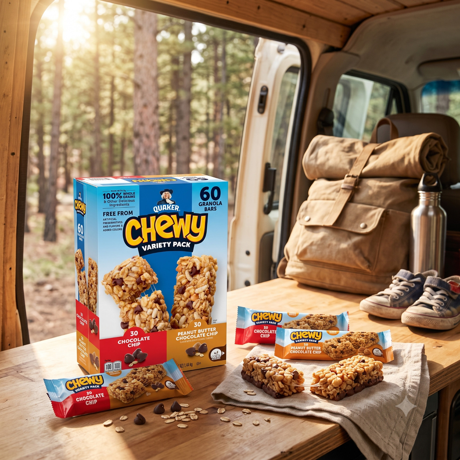 2 Pack Quaker Chewy Granola Bars, Variety Pack, 0.84 oz, 60-count