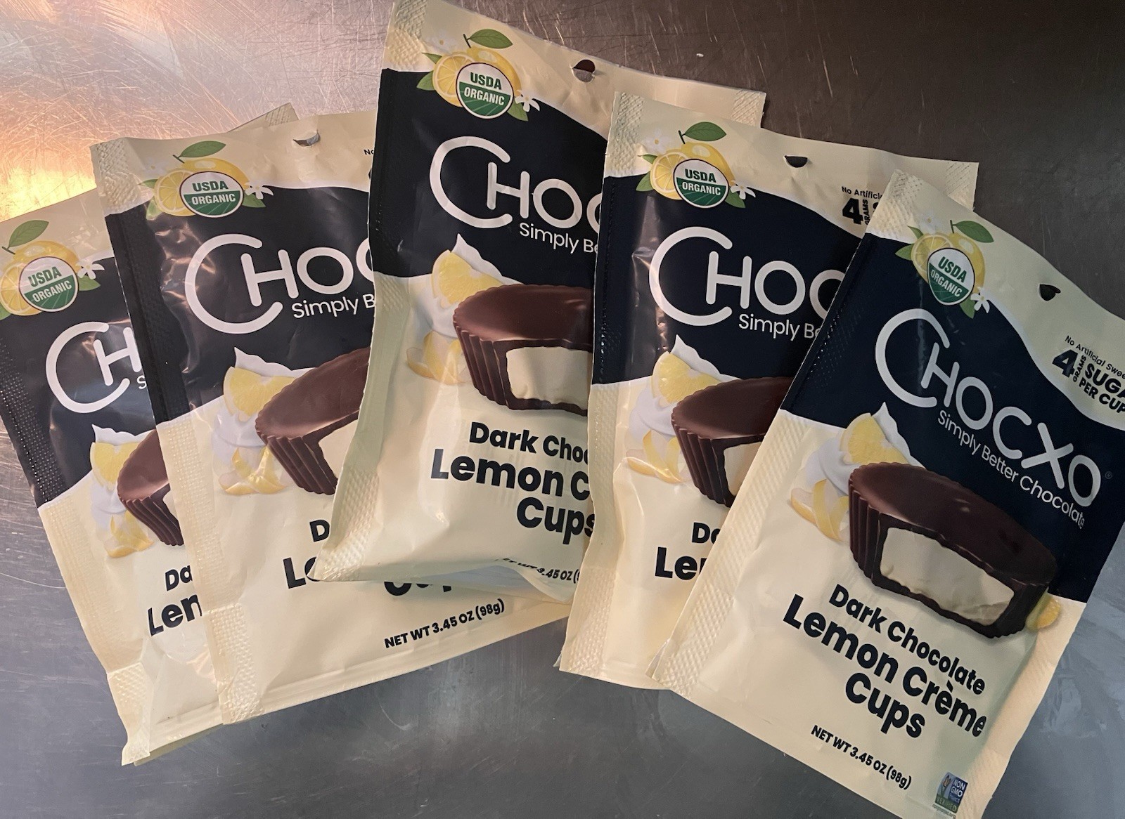 5-Pack Chocxo Dark Chocolate Lemon Creme Cups Organic 72% Cacao (3.45oz Bags)