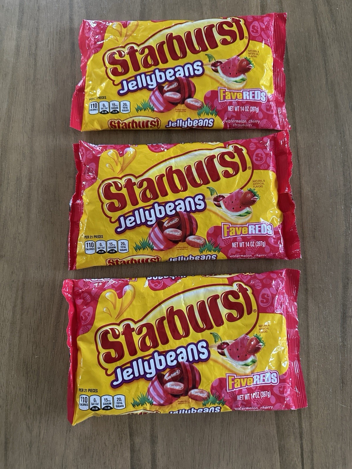 Starburst FaveREDS Jelly Beans Watermelon Cherry Strawberry, 14 Oz- 3 Bags