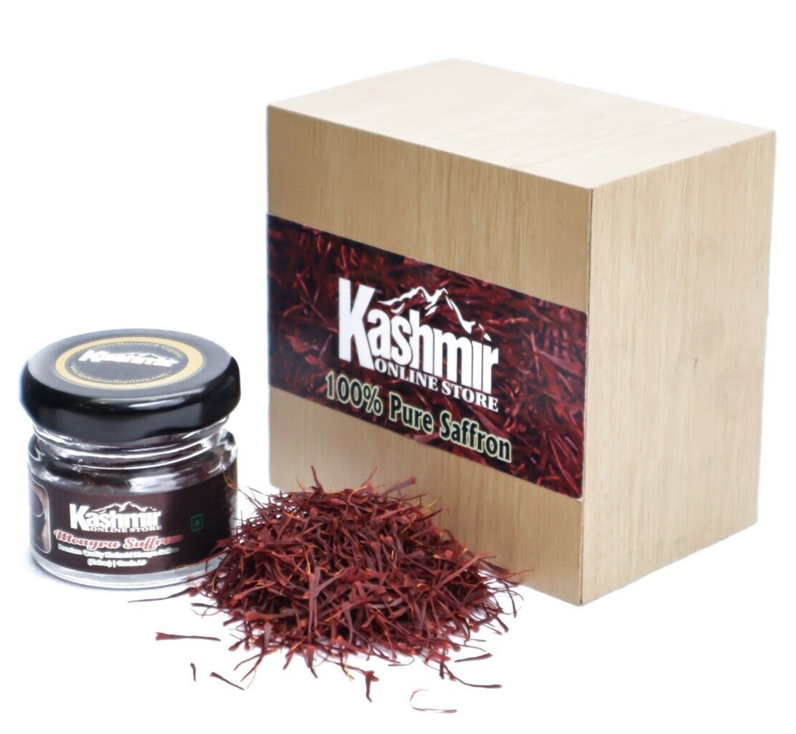A+ Grade Premium Quality Red Kashmiri Saffron Original Pure 1Gm Kesar Spice Box.