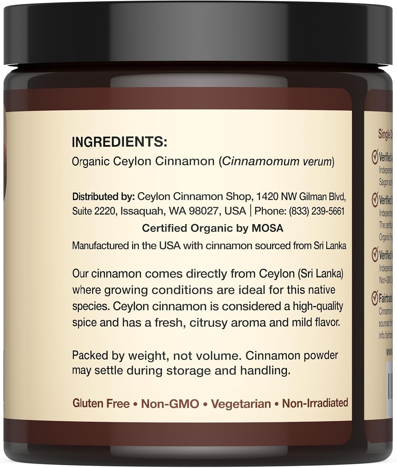 Fairtrade Certified Organic Ceylon Cinnamon Powder – 8 oz for Baking & Smoothies