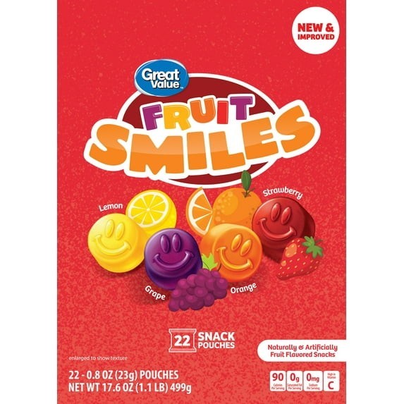 Great Value Fruit Smiles Original Fruit Snacks 22 Count Box 1 or 2 Pack