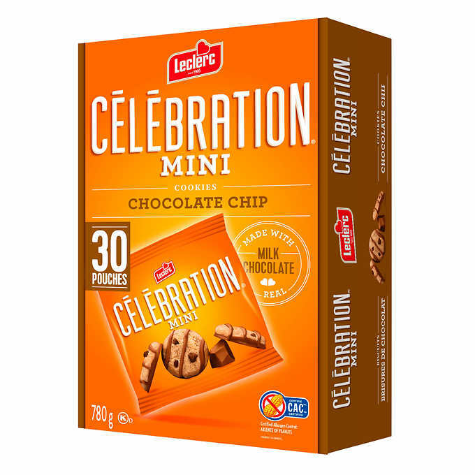 Leclerc Celebration Mini Chocolate Chip Cookies,780g Box- 30 Count 26g Each Bag