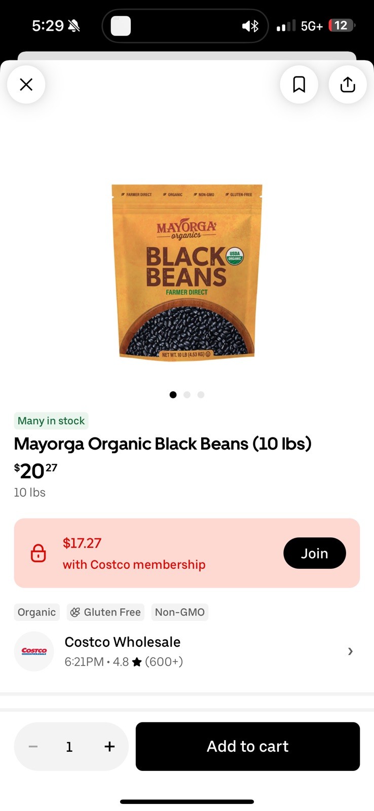 Organic Dry Black Beans by Mayorga, USDA Organic, Gluten-Free, Non-GMO, 10 lb