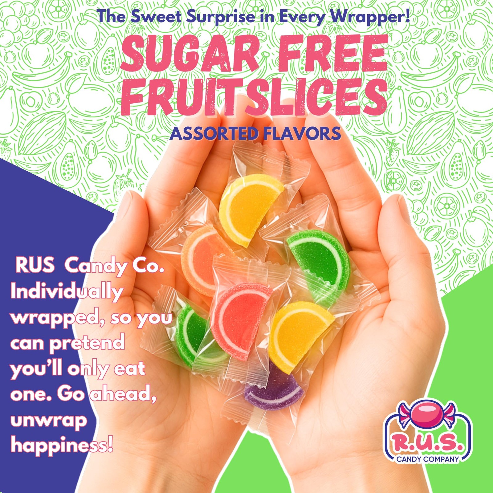 RUS Candy Company SugarFree Fruit Slices – 2 Lbs Bulk Bag | Classic Jelly Fru…