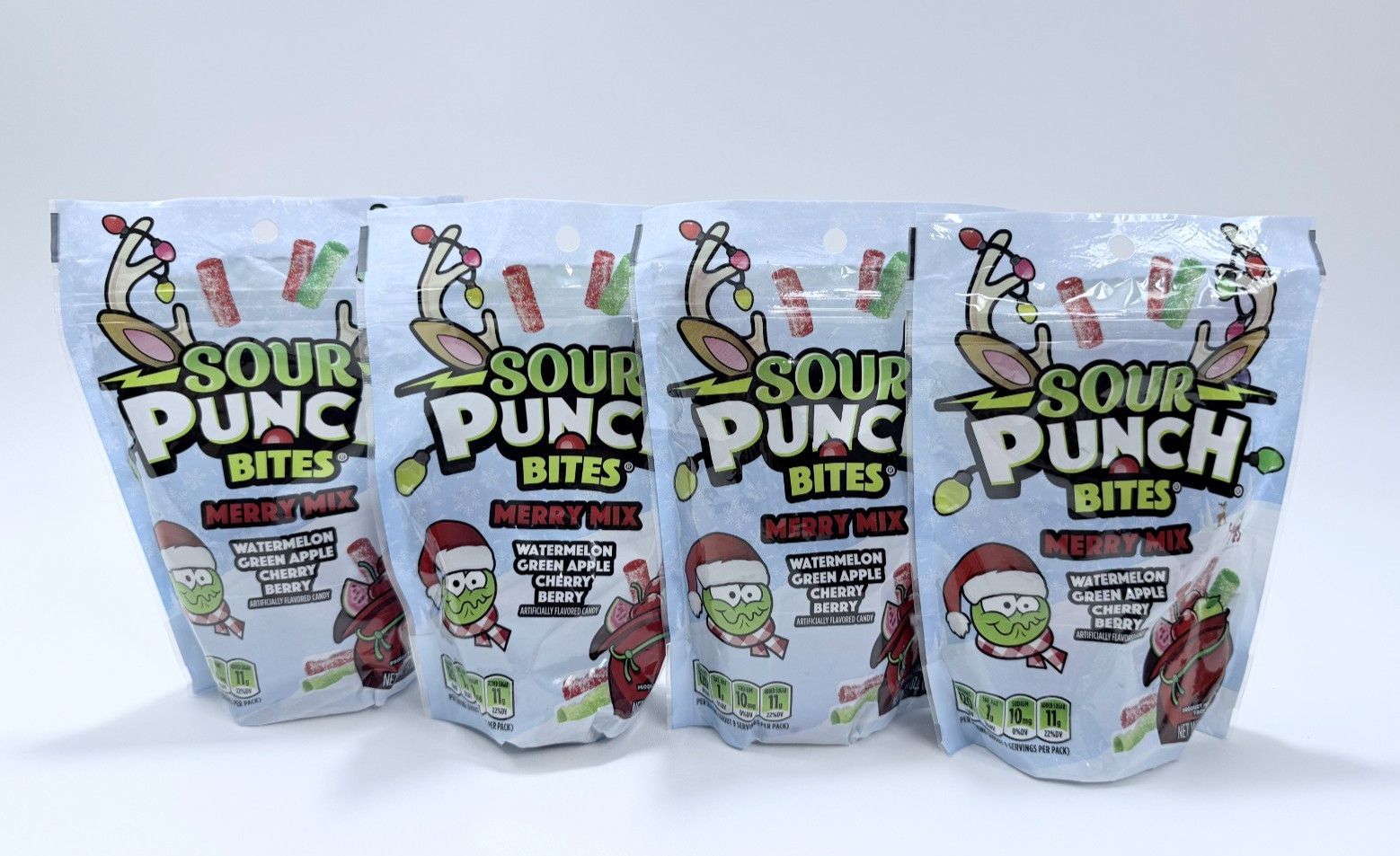 Lot of 4 Sour Punch Bites Merry Mix Holiday Candy 9oz Bags Soft Chewy Christmas