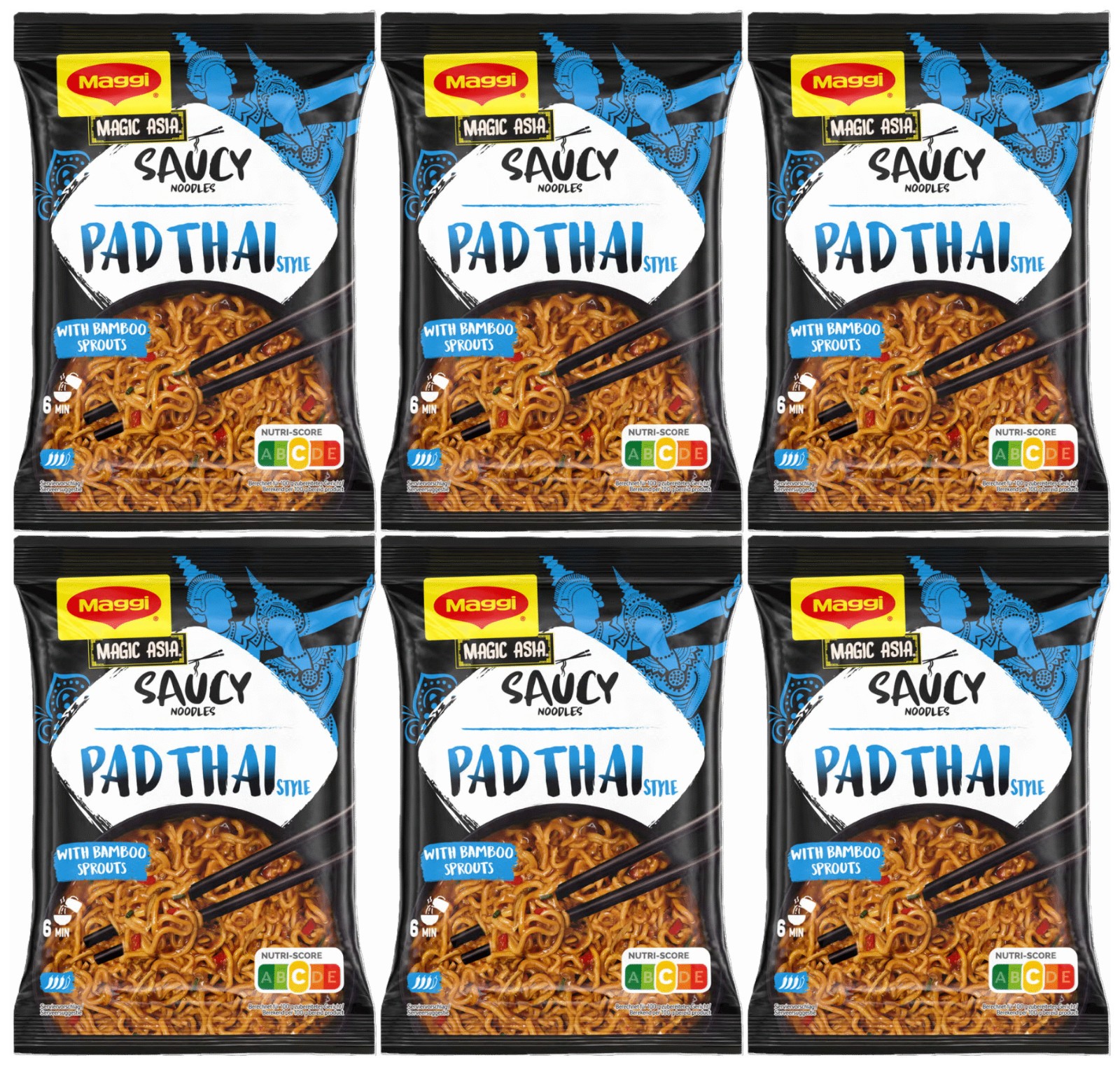 6 MAGGI SAUCY NOODLES PAD THAI Style Flavor Instant Ramen 128g 4.5oz