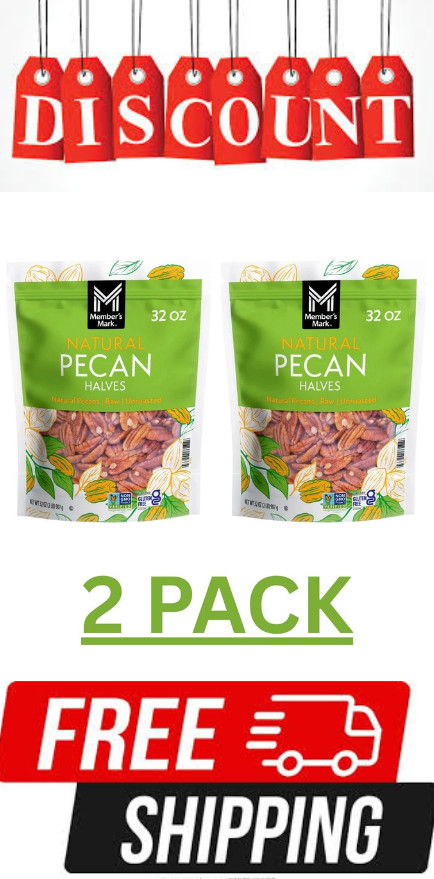 2 PACK – Member’s Mark Natural Pecan Halves 2 lbs (Total 4 lbs) FRESH!!