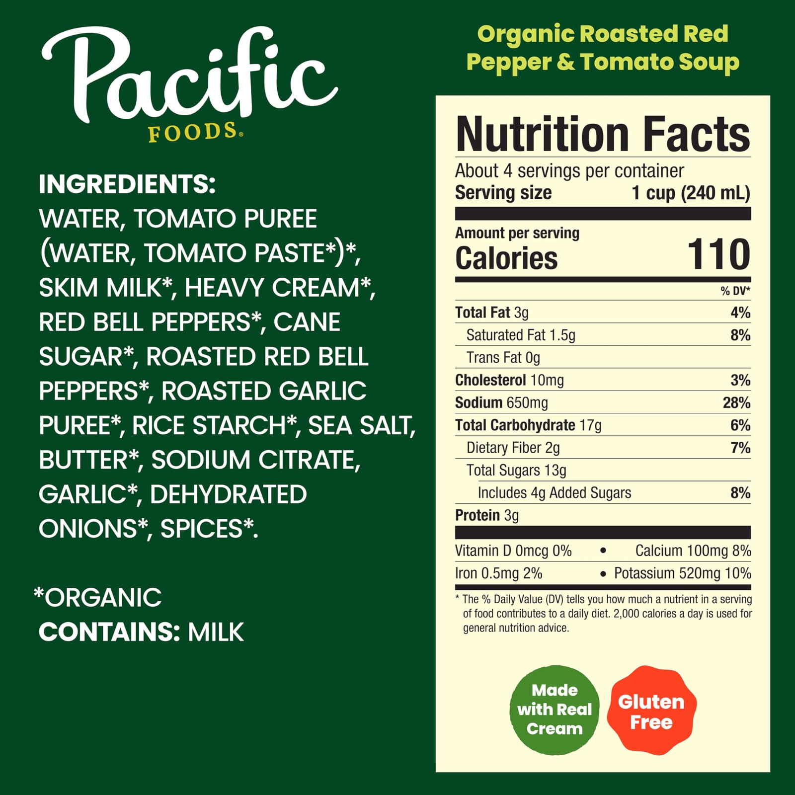 Pacific Natural, Organic Creamy Roasted Pepper & 32 Fl Oz (Pack of 1), red
