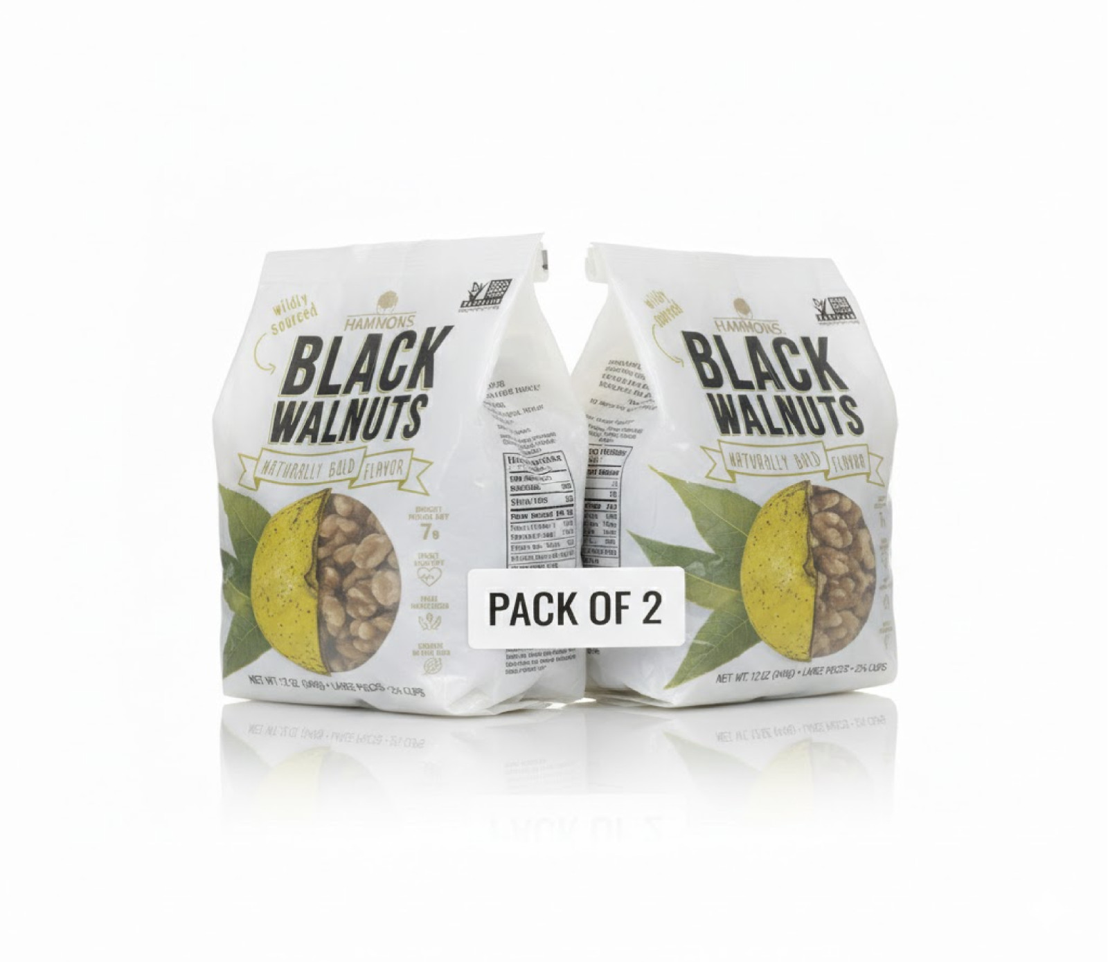 2 Pack Hammons Hand Harvested Black Walnuts Large Pieces 12 oz