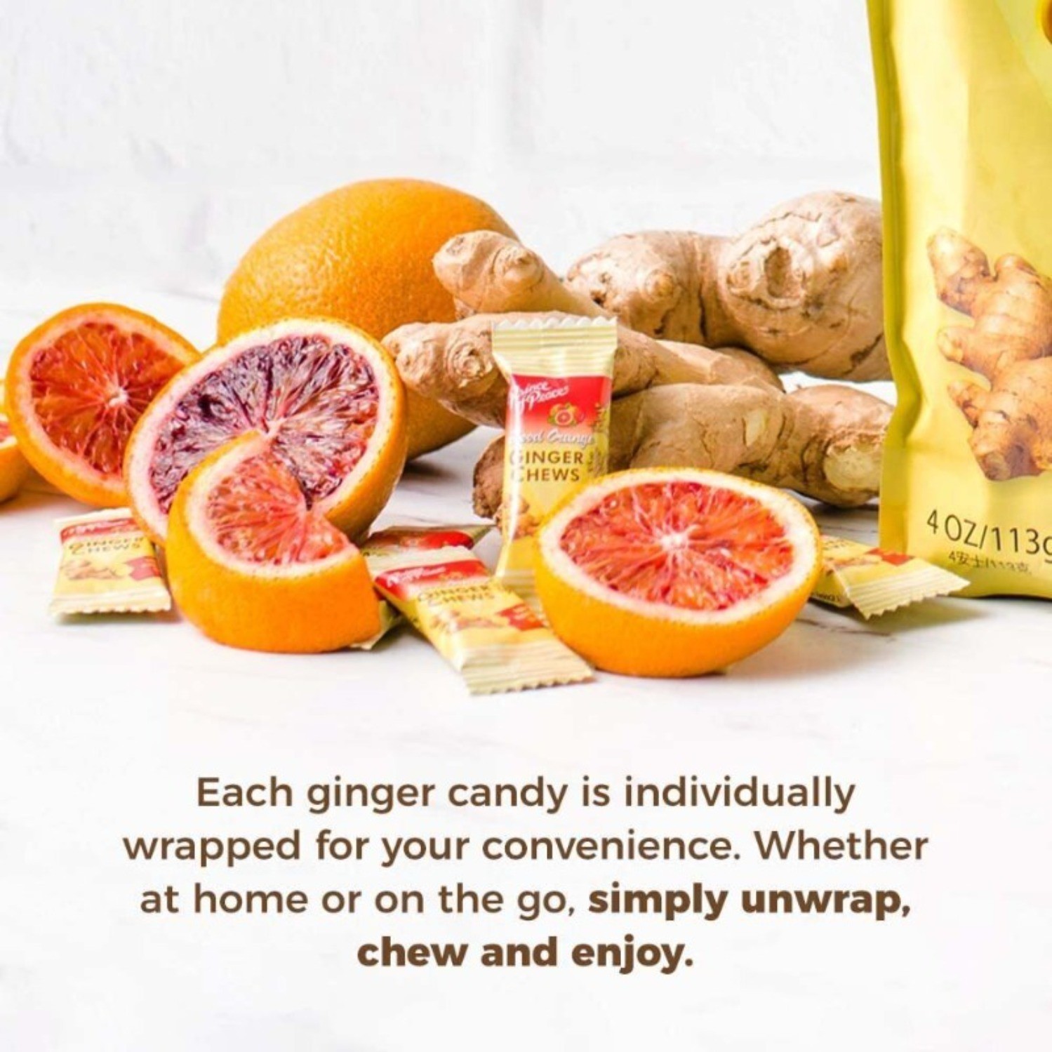 Pack of 6 – Blood Orange Ginger Chews- 4oz -Natural Ginger Candy-Soft Sweets