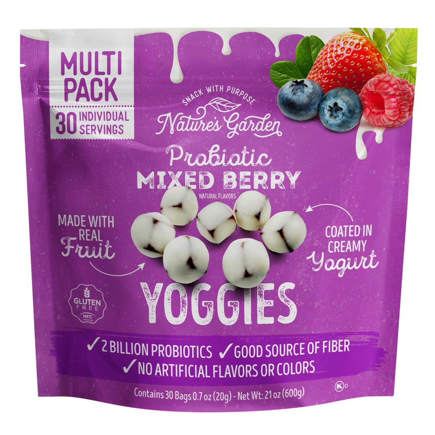 Probiotic Mixed Berry Yoggies, 21Oz (30 X 0.7Oz) – Yogurt Covered Fruit Snack, H
