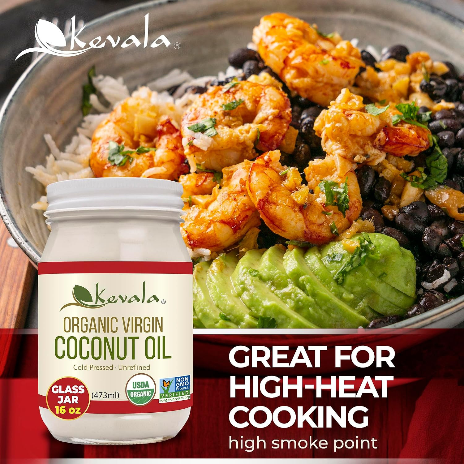 Organic Coconut Oil – Glass Jar, 16 Oz, Beauty and Cooking Staple | High-Heat Co