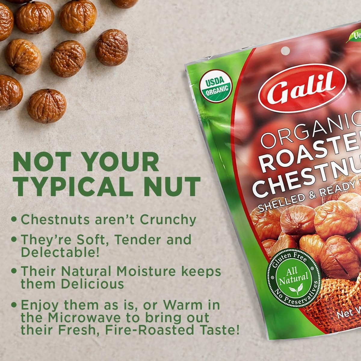 Shelled Roasted Chestnuts 6 Pack Vegan Gluten Free Snack Bags