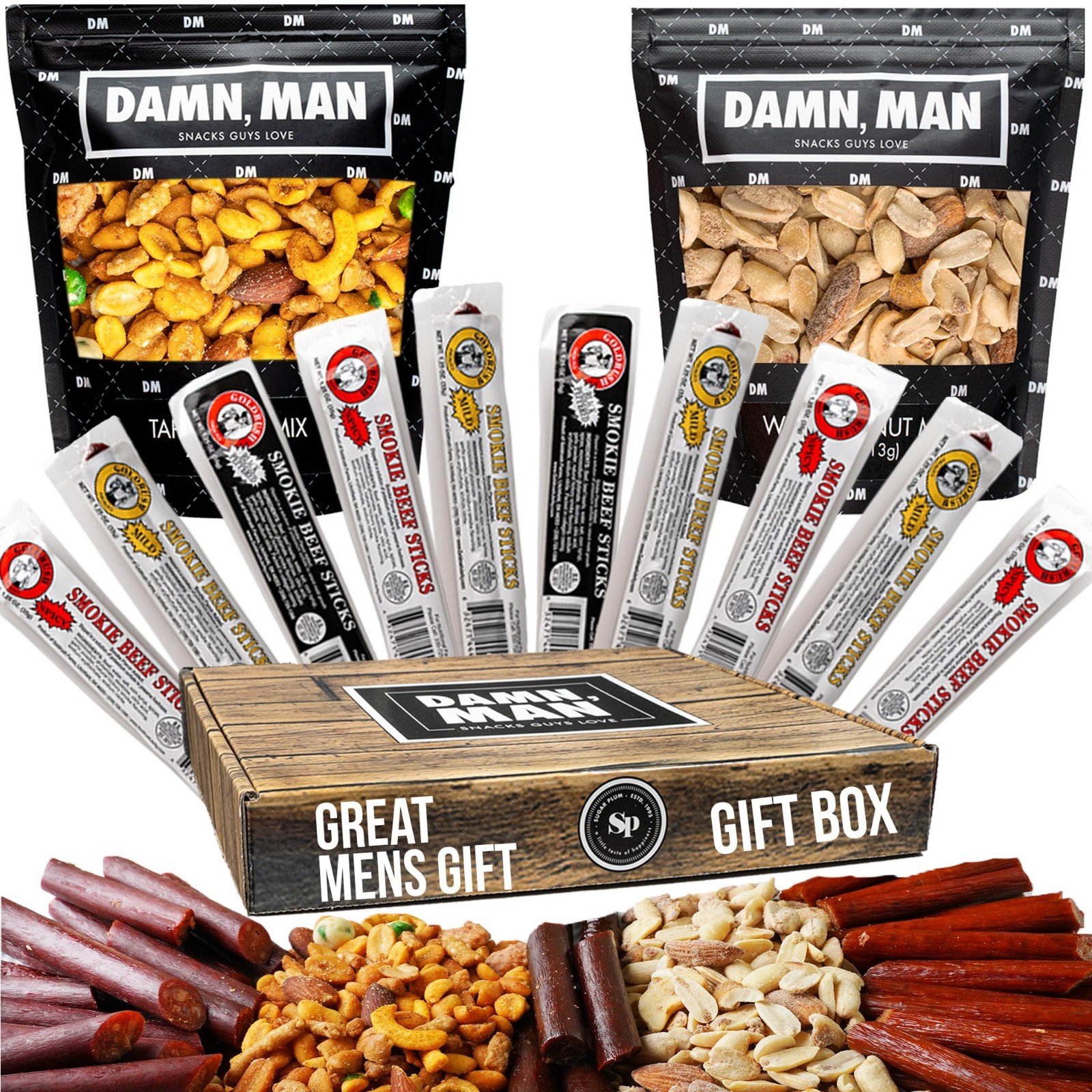 Beef Jerky & Nut Gift Basket – 12pc Meat Snack Variety Box, Unique Food Gift for