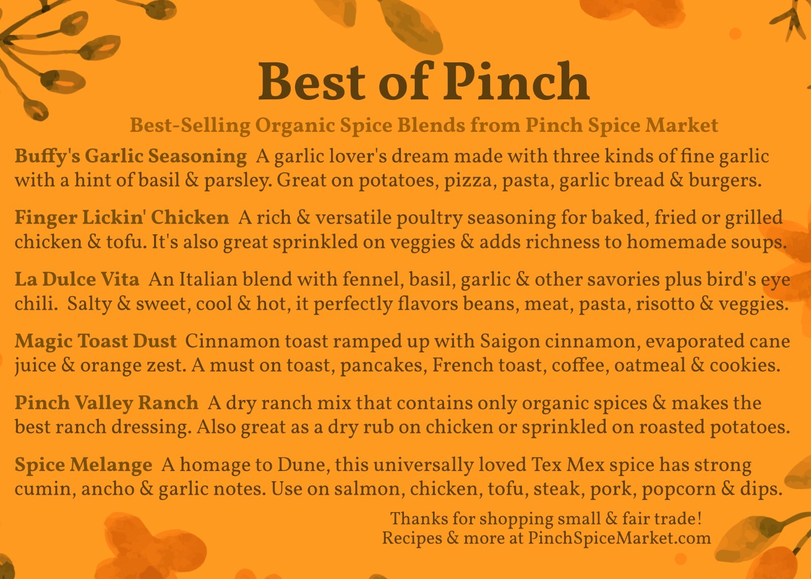 Pinch’s Best Selling Organic Spices Gift Bag | For People Who Love to Cook