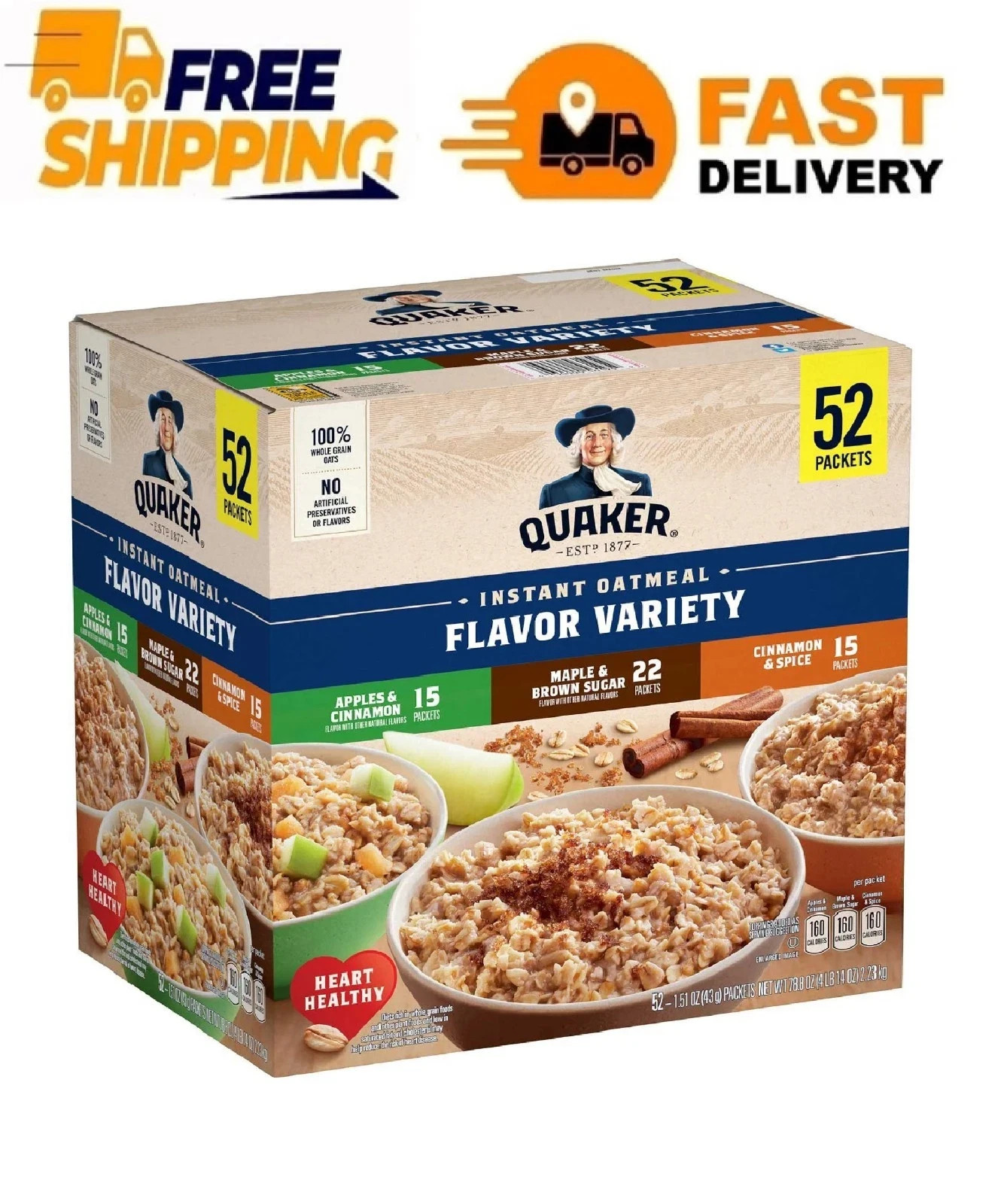 Quaker Instant Oatmeal, Variety Pack, 1.51 oz., 52 pk.