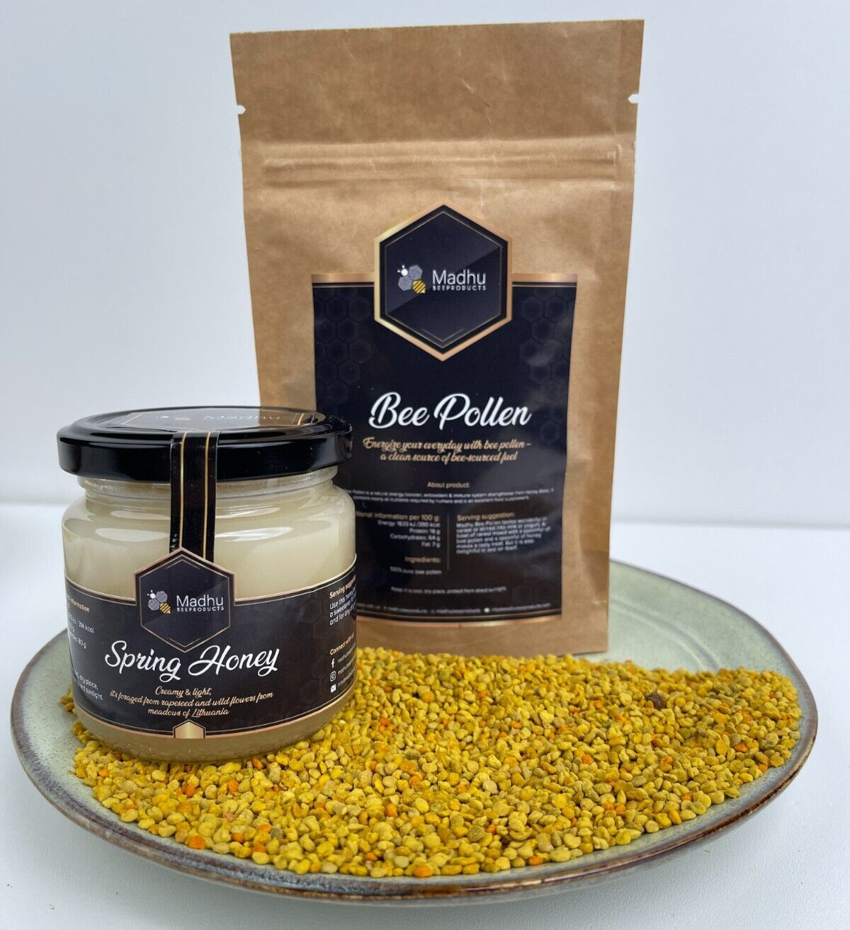 Raw Organic Honey & Bee Pollen Set 350g | Unpasteurized Pure 2025 Spring Harvest