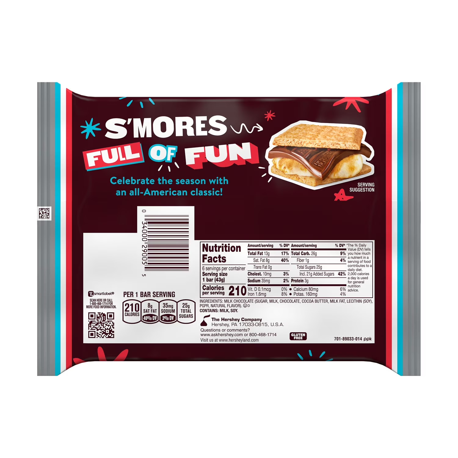 Hershey’s Milk Chocolate Candy Bars, 1.55 oz (6 Count) FREE SHIPPING