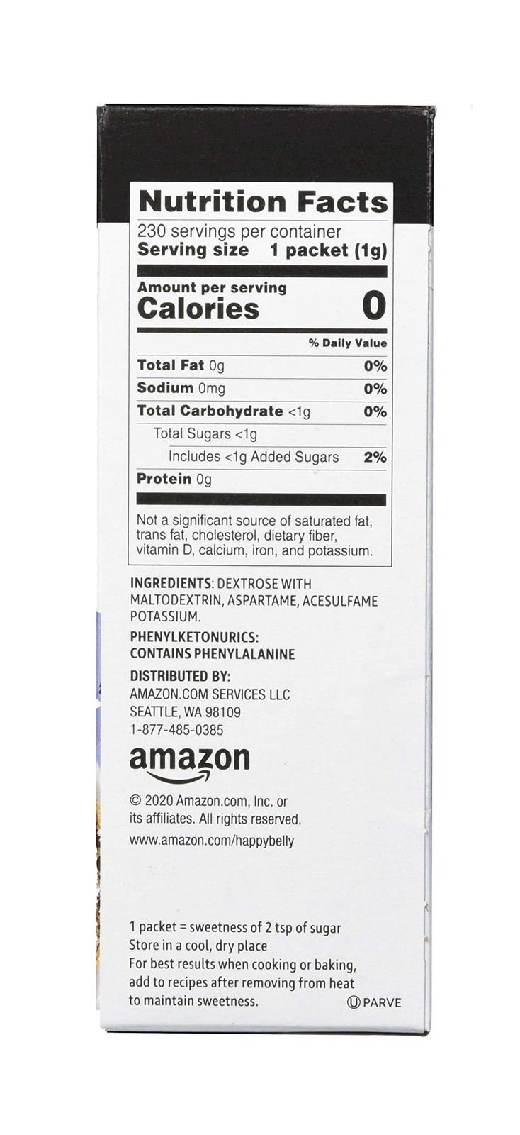 Amazon Grocery, Zero Calorie Aspartame Sweetener Packets, 230 Ct 230 Count