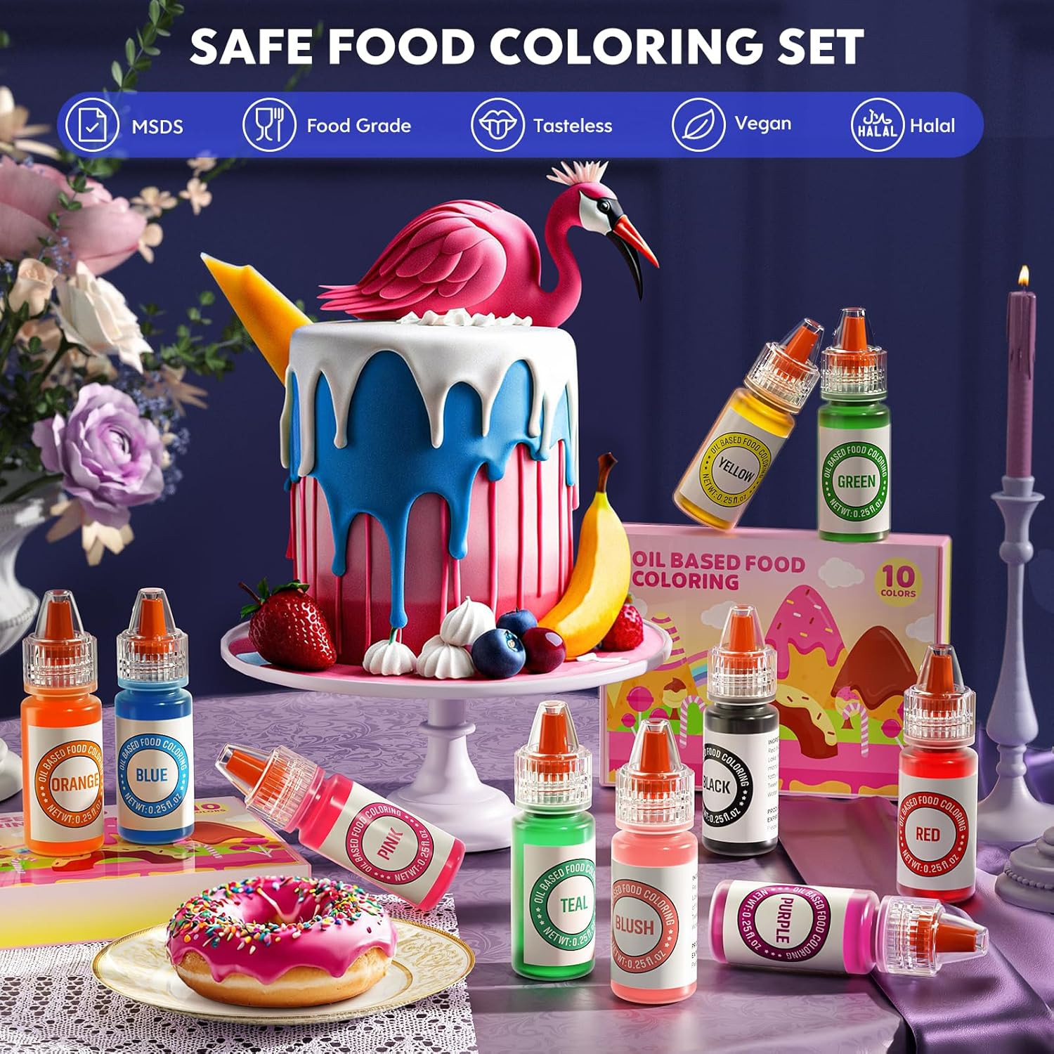 Set 10Colores Aceite Comestibles Colorante Chocolate Azucar Fondant Icing Pastel