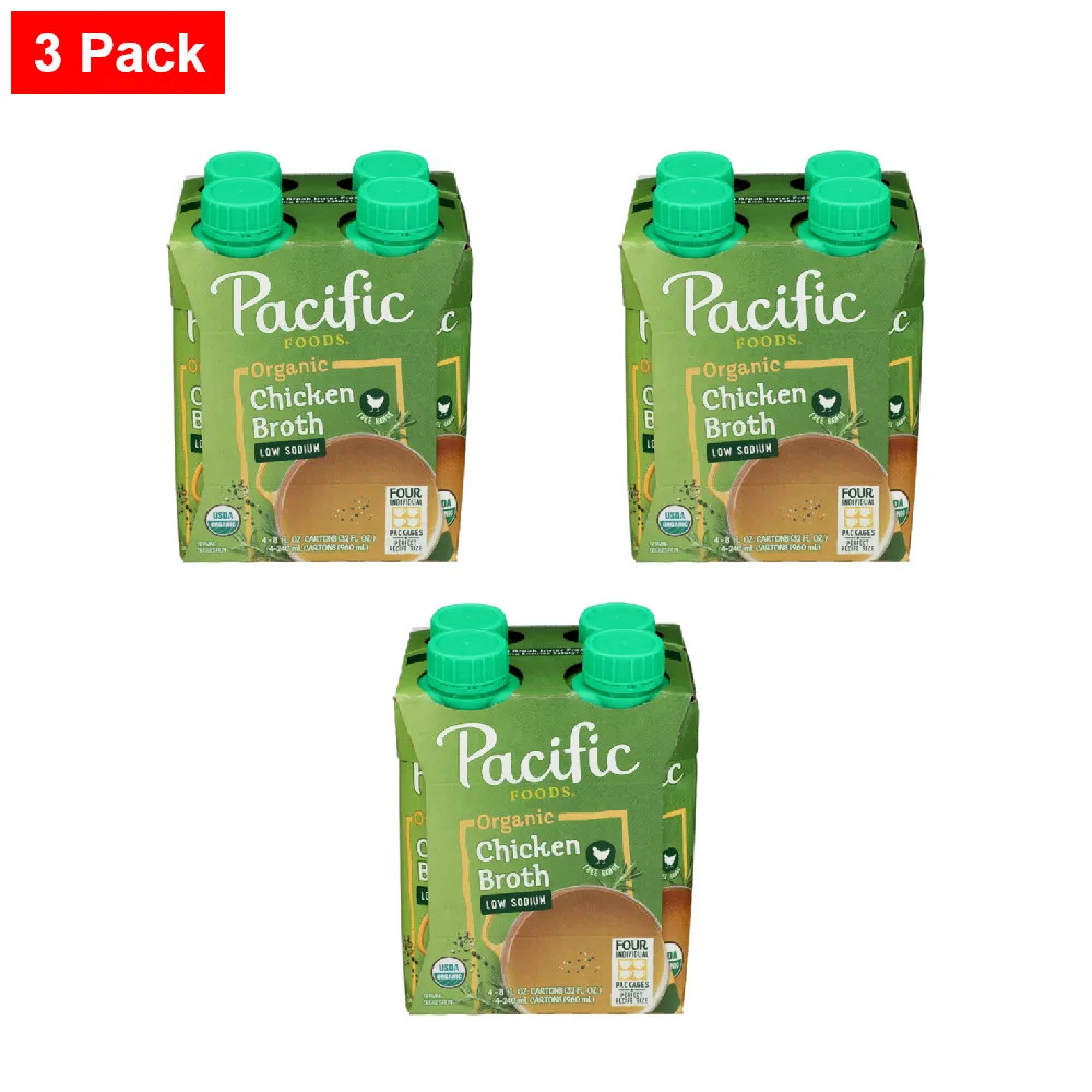 Pacific Foods Organic Low Sodium Chicken Broth 4 CT – 3 Packs