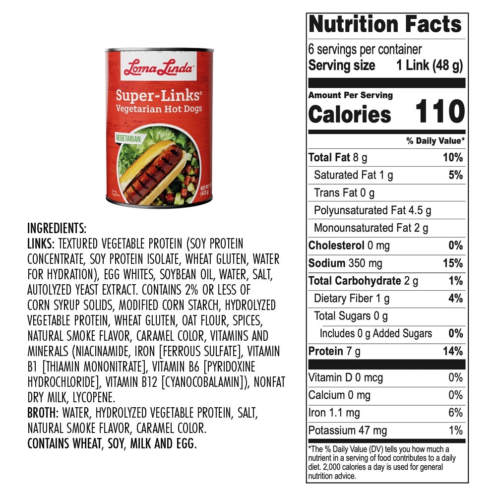 Loma Linda Super-Links (15 oz) (12 Pack) – Plant Based – Vegetarian Hot Dogs