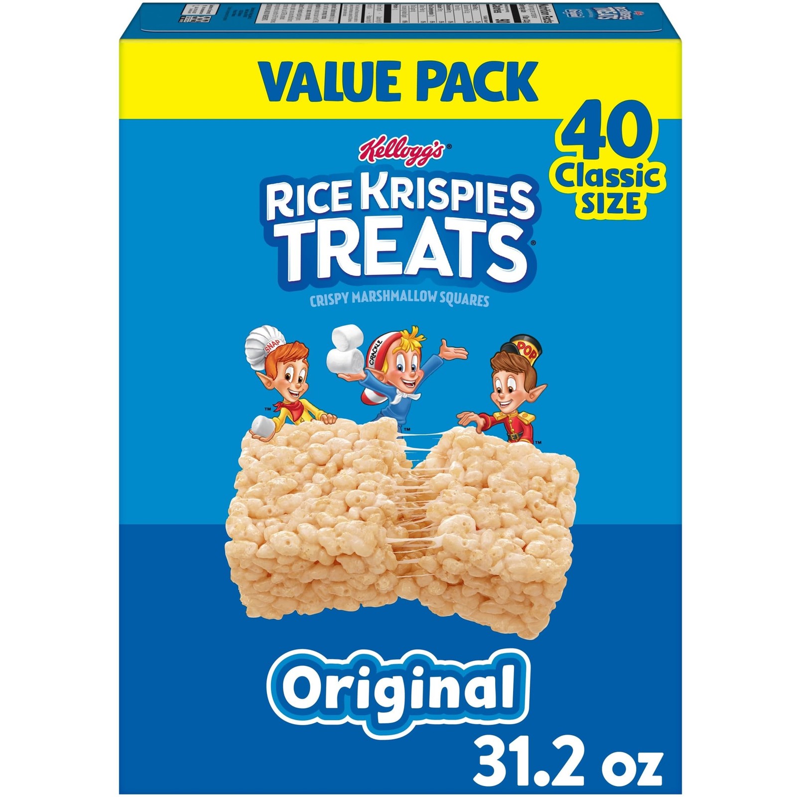 Rice Krispies Treats Crispy Marshmallow Squares, Kids 40 Count (Pack of 1)