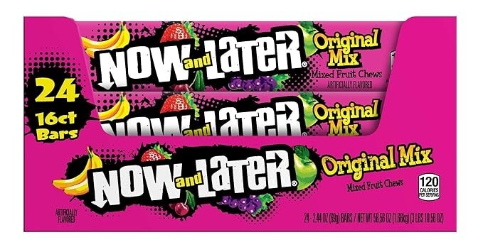 Now and Later Original Candy (24 Count Box) Apple Banana Grape Bulk OVER 3.5 LB