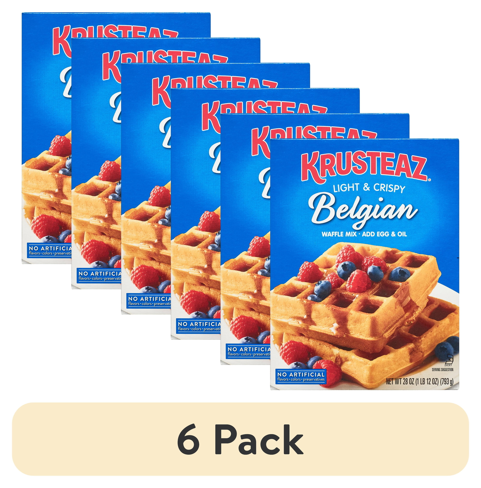 (6 pack) Krusteaz Belgian Waffle Mix, Light & Crispy, 28 oz Box