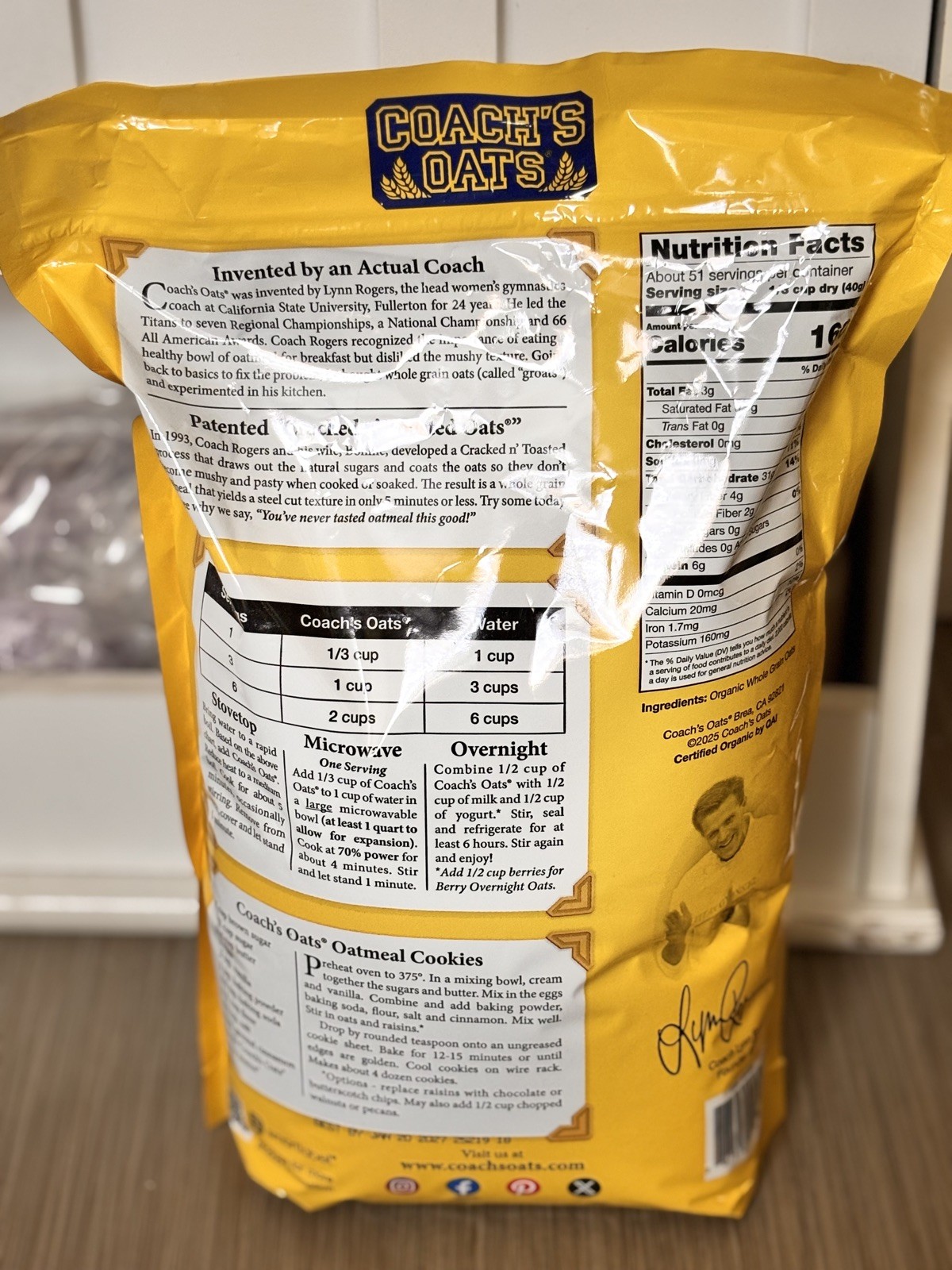 Coach’s Oats Organic Oatmeal, 72oz 4.5Lb Total
