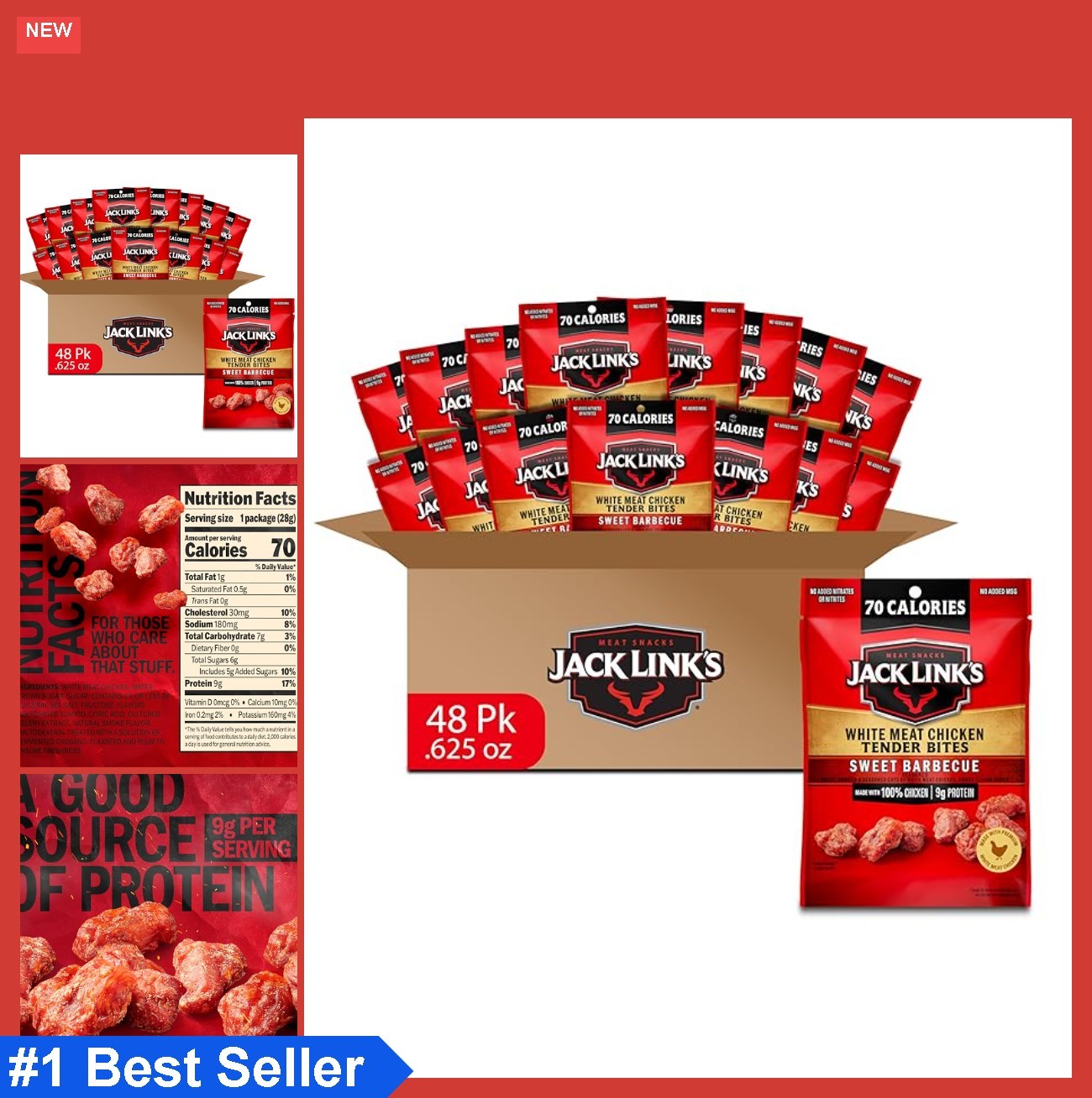 Chicken Tender Bites, Sweet BBQ, Bulk Pack – Flavorful Meat Snack for School, 9G