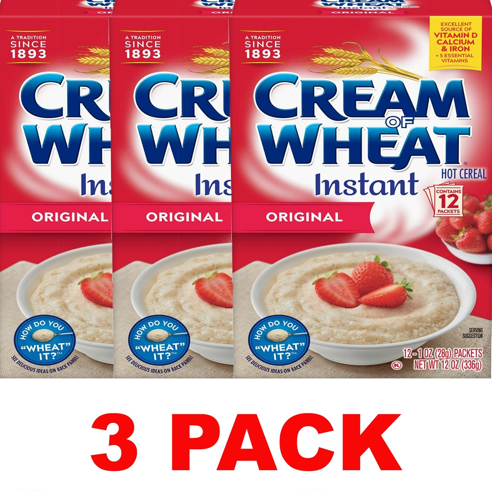 Cream of Wheat Instant ORIGINAL Hot Cereal 12 Packets in 1 Box 12 oz – 3 PACK