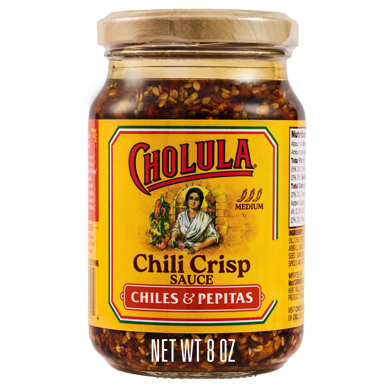 Cholula Chili Crisp Sauce, Chiles & Pepitas, Crunchy 8 Ounce (Pack of 1)