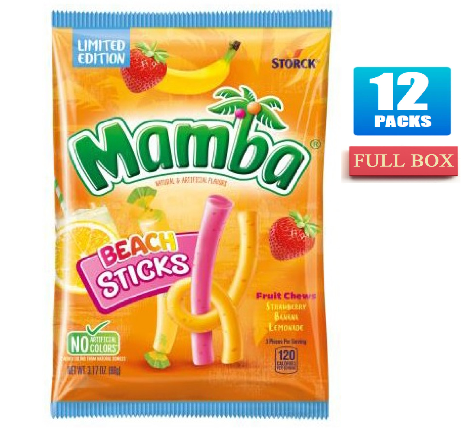 NEW! 12x Bags Storck Mamba Beach Sticks Assorted Flavor Fruit Chews – 3.17oz